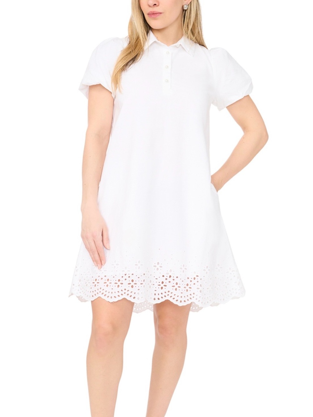 MSK Petite Short Sleeve Pearl Button Collar Dress